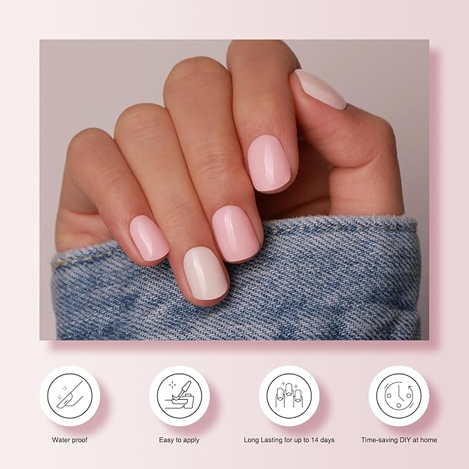 Semi Cured Gel Nail Wraps - 30PCS Long-Lasting Stickers, Salon-Quality, 2 Weeks Wear, Easy DIY Manicure - Soft Rose