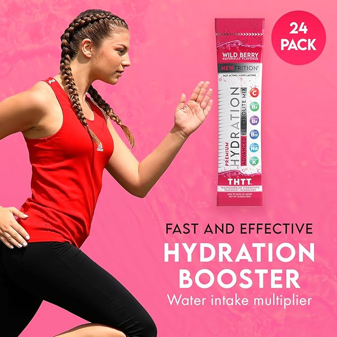 Hydration Powder, Electrolyte Powder Packets, Naturally Flavored Hydrating Packets for Water, Fast Acting Hydrate Electrolytes with Vitamins C & D, Wild Berry, 24 Servings