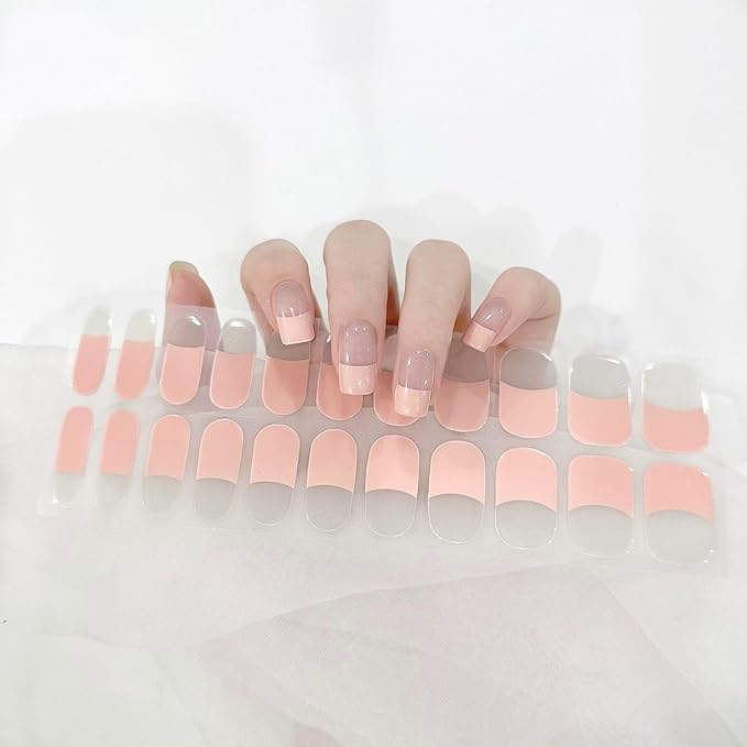 Semi Cured Gel Nail Strips 22pcs Polish Stickers Manicure Wraps for Home DIY Works with Nail Lamp Light