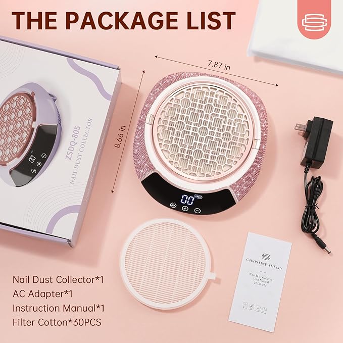Cordless Nail Dust Collector,Portable Dust Collector Nail Tech with LED Display,Rechargeable Dust Suction Machine with Reusable Fillter for Acrylic Gel Polish,Salon & Home