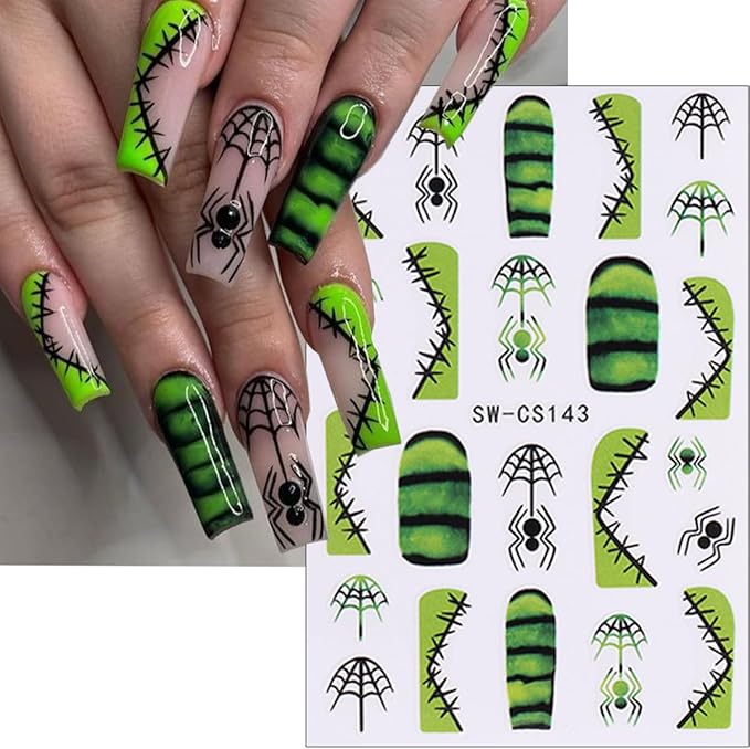 8Pcs Halloween Nail Stickers Cute Rabbit Ghost Nail Decals 3D Self Adhesive Pumpkin Spider Web Design Fall Nail Art Stickers Horror Ghost Nails Supplies French Sticker for Holiday Manicure Decoration