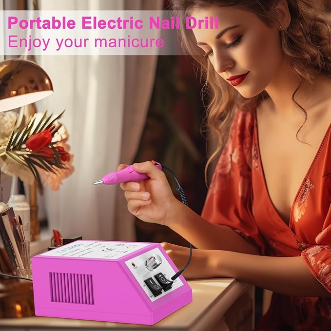 Cadrim 20000RPM Electric Nail Drill Machine Professional Electric Nail File Manicure Pedicure Nail Drill Kit with 156pcs Sanding Bands Remover Polisher Gel Acrylic Nails for Salon Home, Pink