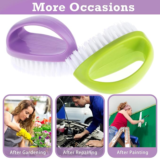 2 Pcs Hand and Nail Brush, Heavy Duty Scrub Clean Brushes with Nylon Bristles for Cleaning Soft Stiff Fingernails Fingers Toes and Nails Men Women(Green, Purple)