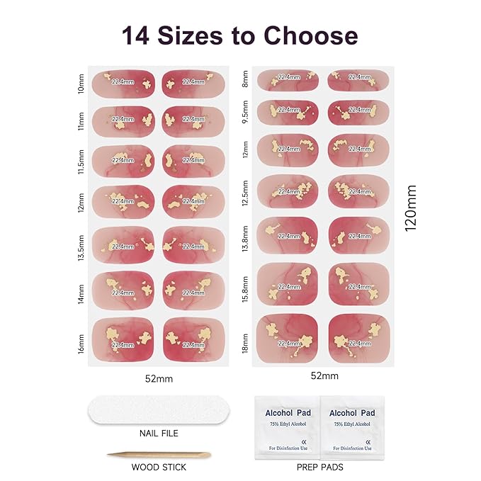 Semi Cured Gel Nail Strips,28 Pcs Gel Nail Stickers Wraps(Gilded Red),UV Stickers with UV Light/Lamp,Long Lasting,Easy to Apply