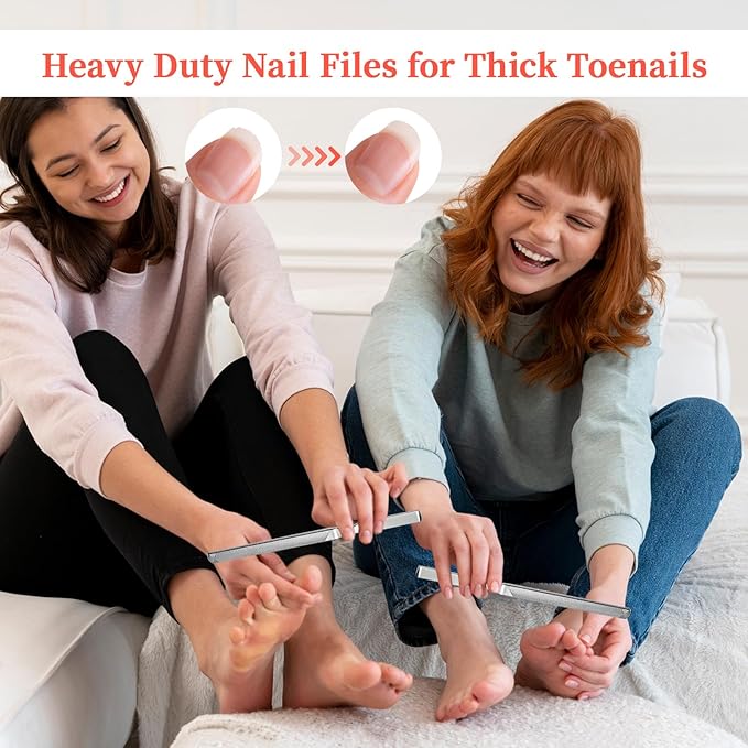 2 Pcs Stainless Steel Toe Nail Files for Thick Nails 2 Sizes Toenail Files 4 Sides Long Metal Fingernail Filing Heavy Duty Nail File for Men Women Professional Manicure Pedicure Tool
