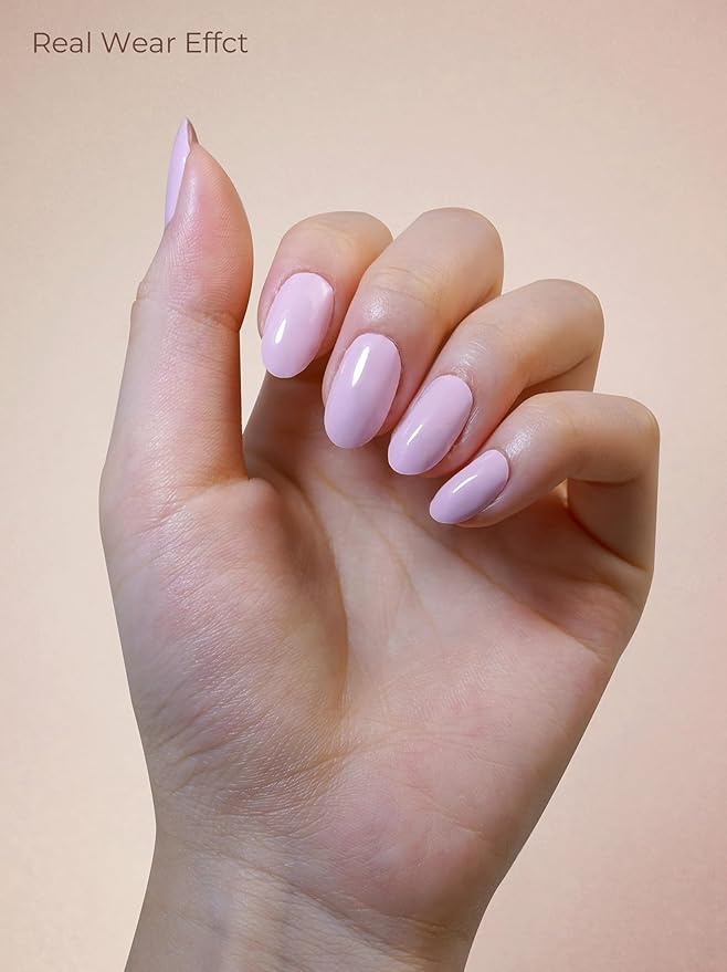 Pre Cured Gel Nail Strips - 44PCS Salon Quality Gel Nail Stickers - Long Lasting Polish Wraps for Women no UV Light Needed Easy Apply& Remove (Pure Pink)