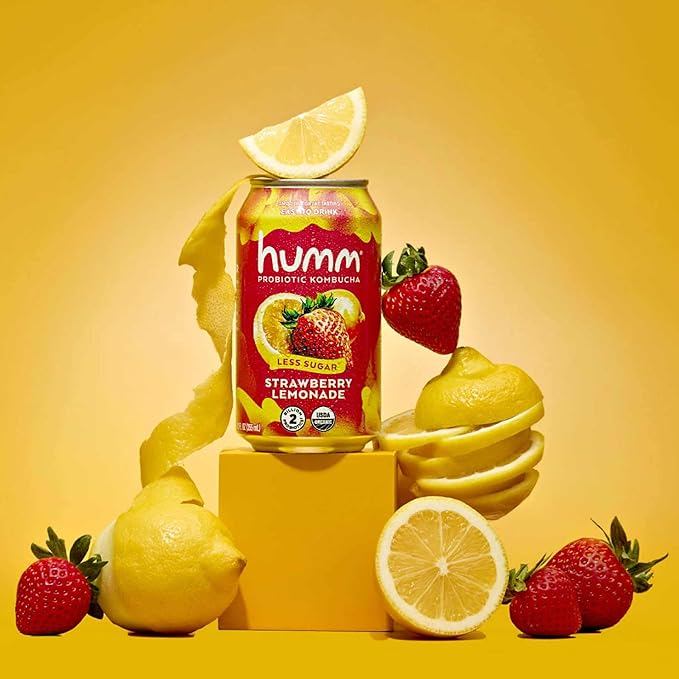 Humm Kombucha Strawberry Lemonade, Organic, Vegan & GMO Free (24 Pack)
