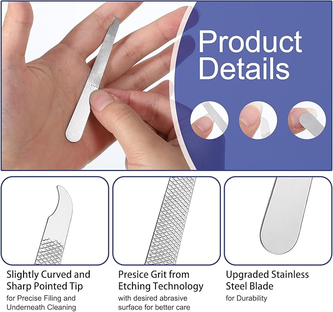12 Pcs Metal Nail Files, Fingernail Files 3.6’’ Stainless Steel Thin Durable Nail File with Curved Sharp Pointed Tip Fingernail File