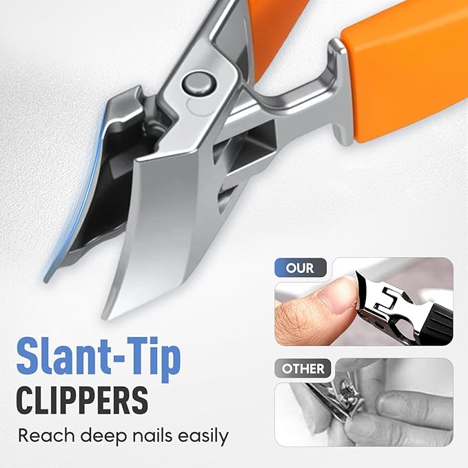 Wide Jaw Opening Anti-Splash Slanted Nail Clipper, Fingernail and Toenail Clippers Clippers for Ingrown Nails, Curved Toenail Clippers for Thick Nails, Household Slanted Nail Clippers (Orange)