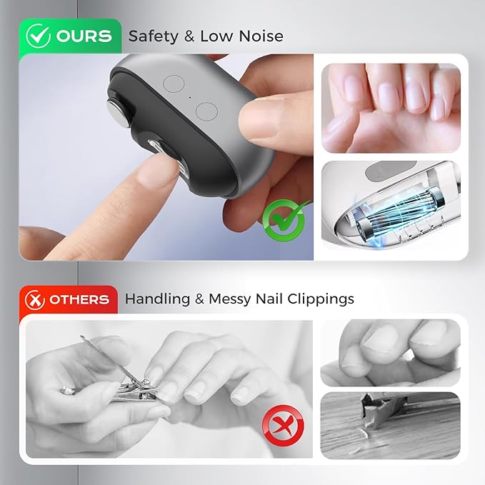 2 in 1 Electric Nail Clippers for Seniors, 2025 New Electric Polishing Automatic Nail Clippers, Electric Nail Trimmer for Fingers and Toes with 2 Adjustable Speeds for Senior Adults (Gray)