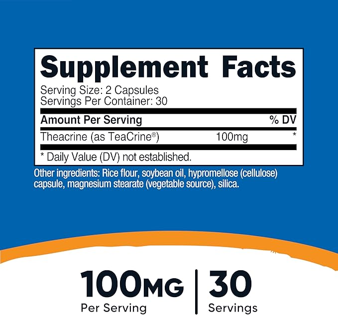 Nutricost Theacrine as Teacrine 100 MG per Serving, 60 Capsules - 30 Servings, Vegan, GMO-Free