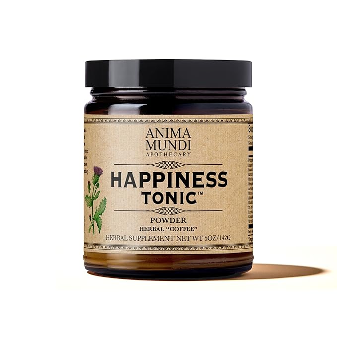 Anima Mundi Apothecary Herbal Coffee Substitute with Chicory Root & Ashwagandha Powder - Happiness Tonic "Coffee" Powder - Adaptogenic, Caffeine Free - Maca, St. John's Wort & More (5oz / 141g)