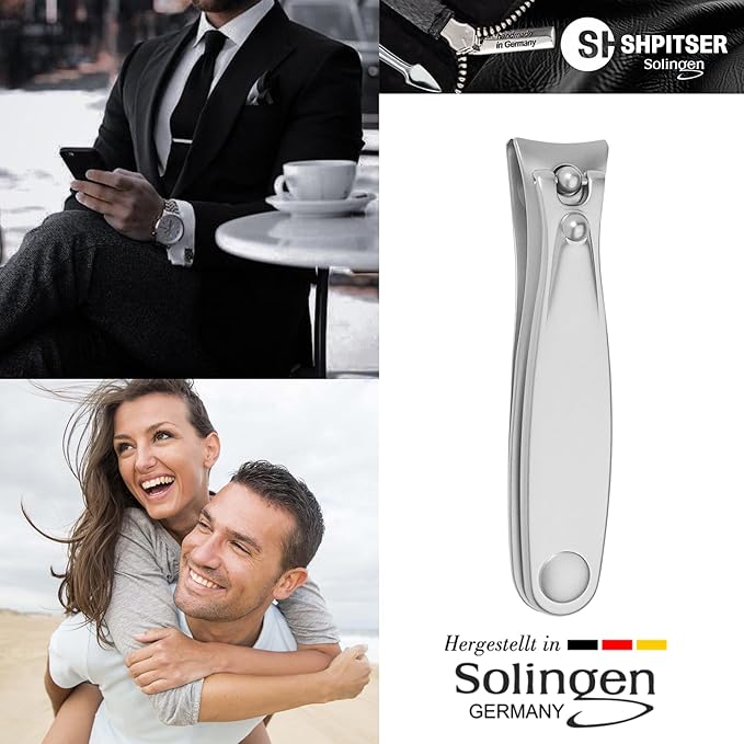 Shpitser Nail Clipper of Solingen Stainless Steel, German TopInox German Fingernails and Toenails Clipper, Nail Care for Men and Women in Genuine Leather Case (Dark Brown)
