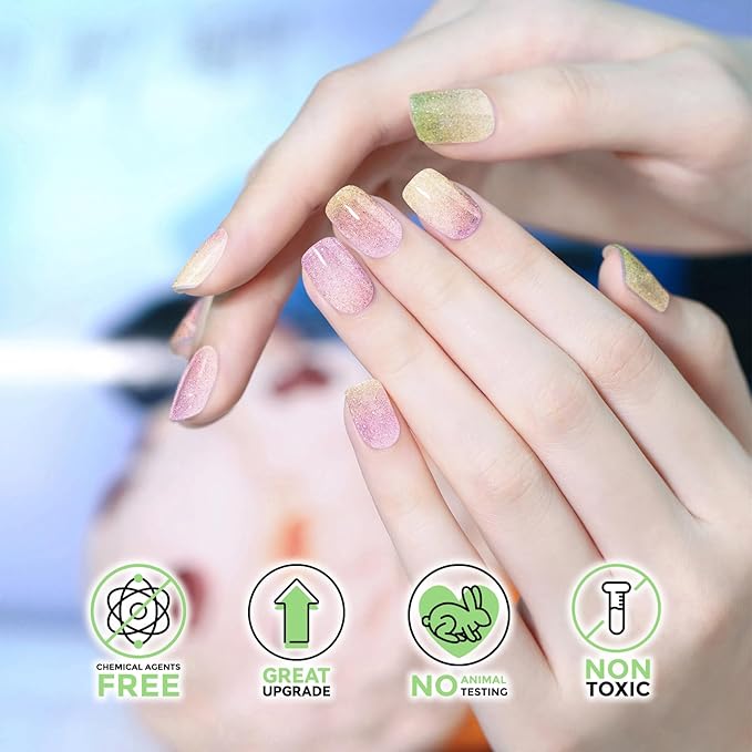 Gloss Nail Strips|Uv Free|22 Pcs,Gel Nail Stickers|Long Lasting Two Weeks and Easy to Apply&Remove|Fluid Gradient 1