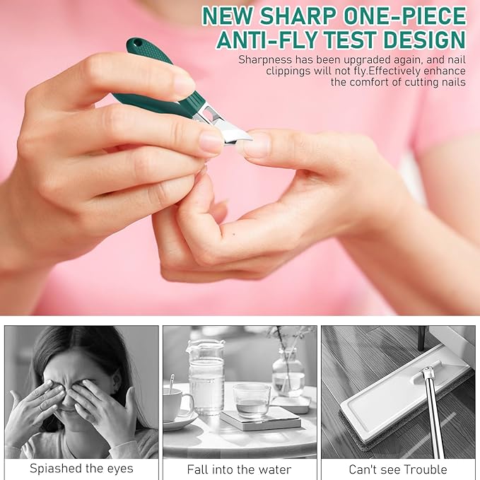 Splashproof 25° Beveled Edge Nail Clippers 3-Piece Set, Long Handle Wide Jaw Opening Anti-Splash Slanted Nail Clipper, for Thick and Ingrown Nails, Includes Nail File for Complete Nail Care
