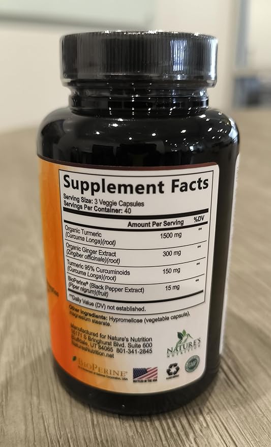Turmeric Curcumin Supplement 1950mg - 95% Curcuminoids with Organic Turmeric & Ginger, BioPerine Black Pepper for Best Absorption, Nature's Vegan Joint Support, Non-GMO, Bottled in USA - 120 Capsules