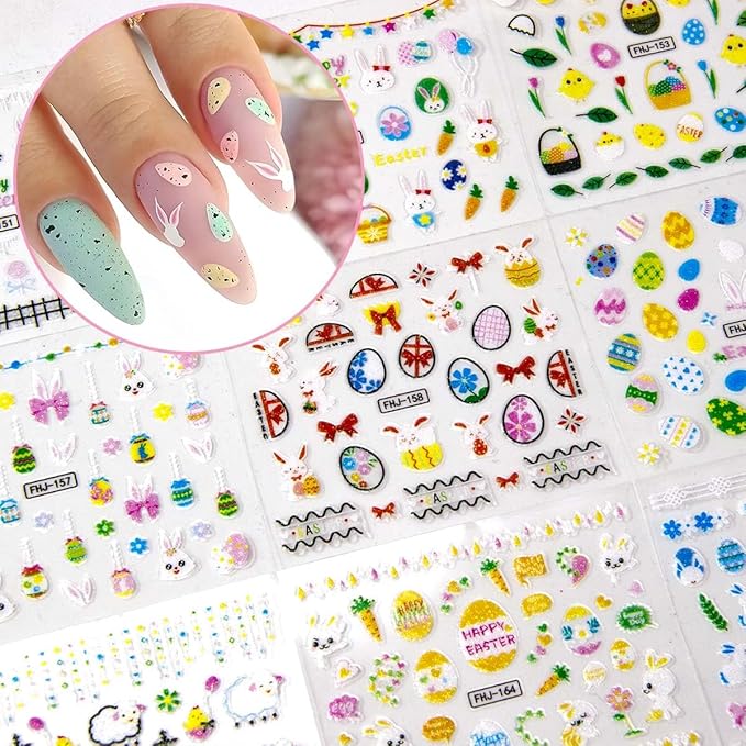 Easter Nail Stickers Cute Bunny Nail Decals 3D Self-Adhesive Easter Egg Nails Art Stickers Rabbit Flower Nail Design Kawaii Nails Supplies for Women Decoration 30 Sheets