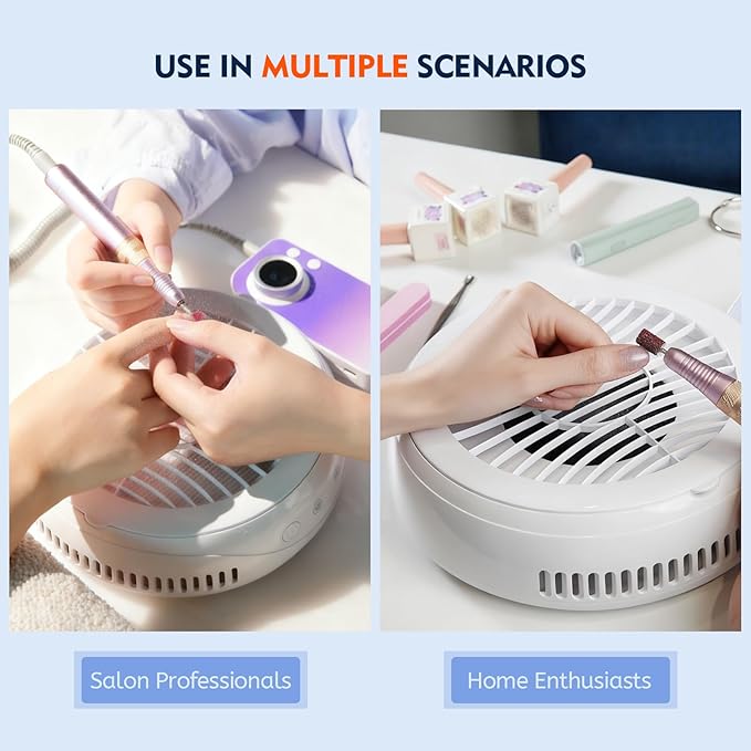 Goodoo Nail Dust Collector, Compact Nail Dust Collector for Beginner with Reusable Filter for Acrylic Nail Polishing Manicure Dust Collector Nail Tech Salon Home