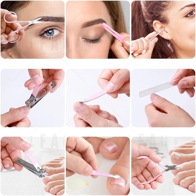 Manicure Set Pedicure Kit Nail Clippers Set Fingernail Clipper Set Ingrown Toenail Nail Kit Scissor Nail Trimmer Kit 15 Pieces Travel Nail Kit Care Grooming Tools with Fine Case Fine GIF (Pink_15in1)