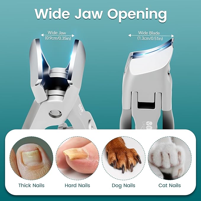 YTD Likomey Beveled Wide Jaw Opening Nail Clippers,Long Handled Toenail Clippers for Thick Nails,Ultra-Sharp Fingernail Clipper with Catcher,Nail Cutter with Nano Glass Nail File Set for Seniors