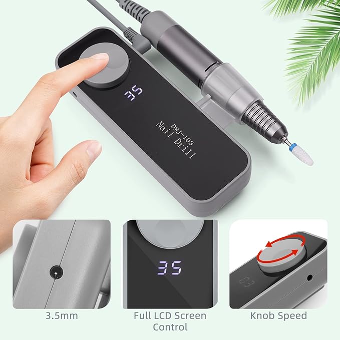 SAVILAND Electric Nail Drill 35000RPM: Portable Nail File Rechargeable Grey Nail Buffer Manicure Pedicure Tools Nail Supplies Kit Set Professional Acrylic with Everything for Nail Care Nail Art