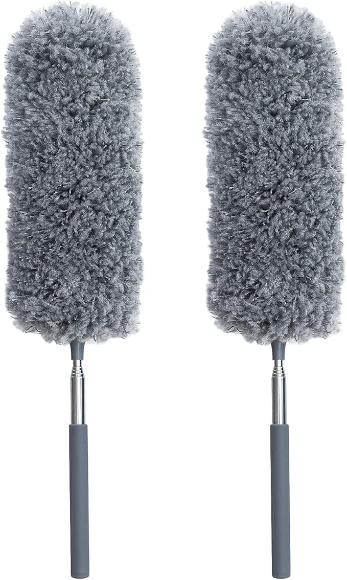 2 Pack Microfiber Duster for Cleaning, Hand Washable Dusters with Microfiber Head, Extendable Pole, Cleaning Supplies for Office, Car, Window, Furniture, Ceiling Fan