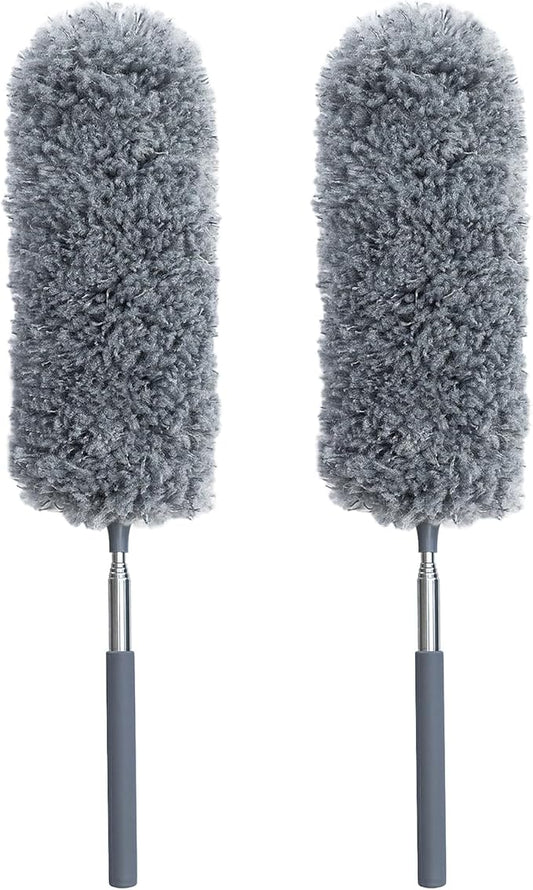 2 Pack Microfiber Duster for Cleaning, Hand Washable Dusters with Microfiber Head, Extendable Pole, Cleaning Supplies for Office, Car, Window, Furniture, Ceiling Fan