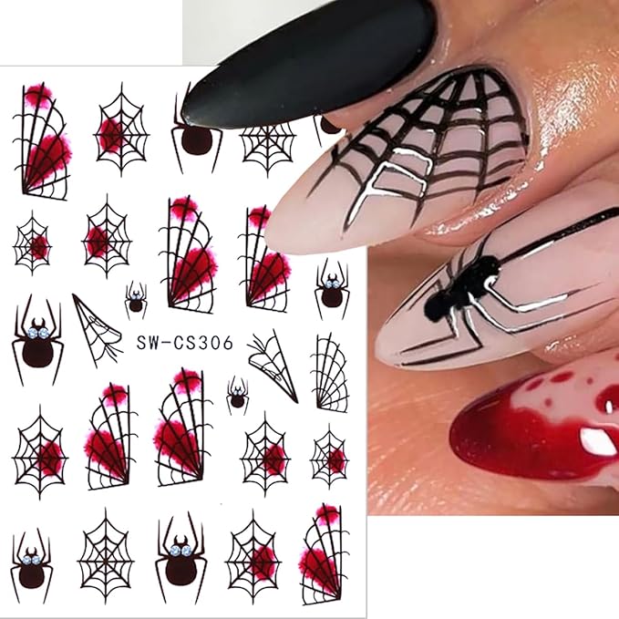 Halloween Nail Stickers Self-Adhesive Cute Spider Web and Spider Designs Nail Art Supplies Spiders Nail Decals Holiday Salon Manicure Decoration for Women DIY Nails Supplies