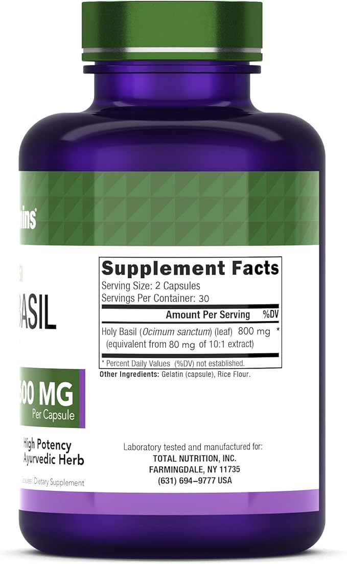 Holy Basil Capsules (800mg - 60 Capsules) | Holy Basil Tulsi Supplement | May Promote Stress & Frustration Relief* | Tulsi Holy Basil Leaf Extract | Made in The USA, Non-GMO!