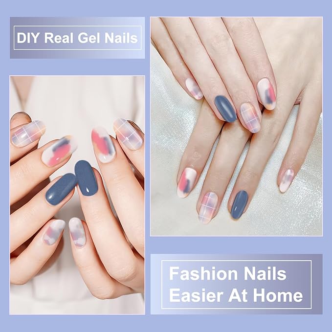Semi Cured Gel Nail Strips,28 PCS Gel Nail Stickers Wraps(Street Color),UV Light/Led Lamp Required,Long Lasting UV Stickers Easy to Apply