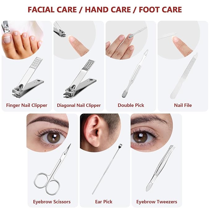 12 Set Manicure Set Bulk Mini Manicure Nail Clipper Kit 7 in 1 Stainless Steel Professional Nail Care Pedicure with Travel Portable Bag Grooming Kits for Christmas Women Men Home(Red)