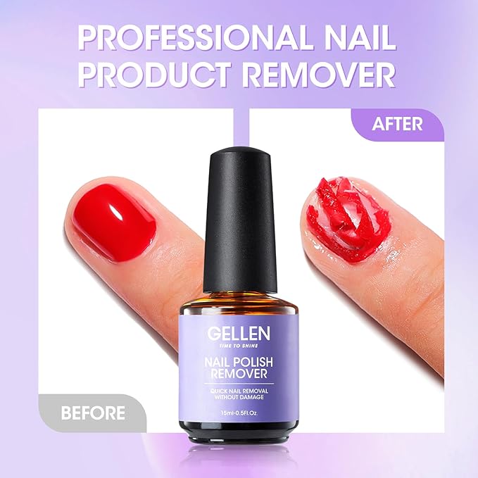 Gellen Gel Nail Polish Remover, Gel Polish Remover for Nails with Cuticle Pusher and Nail File, Easily & Quickly Remove Gel in 2-5 Minutes, No Need Soaking Or Wrapping