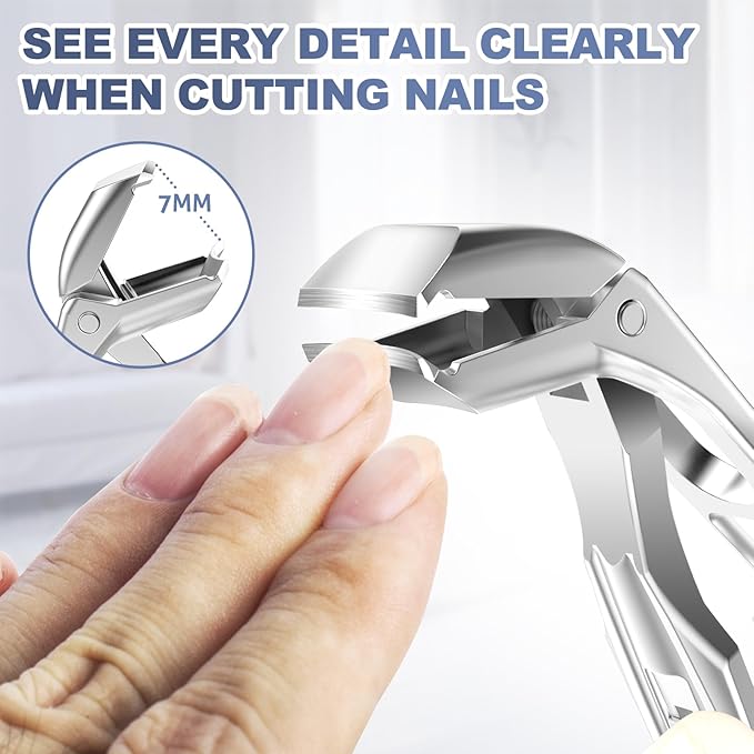 Toenail Clippers for Seniors Thick Nails - Angled Head Nail Clippers with Catcher, Mess Free Wide Jaw Sharp Blade Toe Nail Clippers