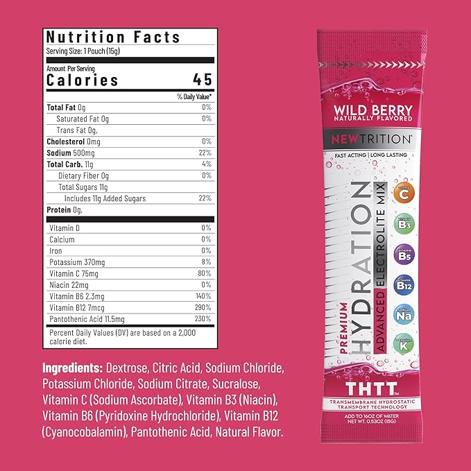 Hydration Powder, Electrolyte Powder Packets, Naturally Flavored Hydrating Packets for Water, Fast Acting Hydrate Electrolytes with Vitamins C & D, Wild Berry, 24 Servings
