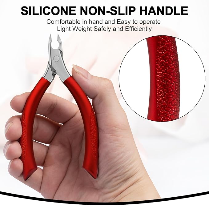 Diesisa Cuticle Trimmer, Extremely Sharp,Cuticle Clippers for Nails with Silicone Handle, Non-Slip,Professional Steel Cuticle Cutter,Trimmer Dead Skin Remover Stainless Cuticle Remover Tool-Rose Red