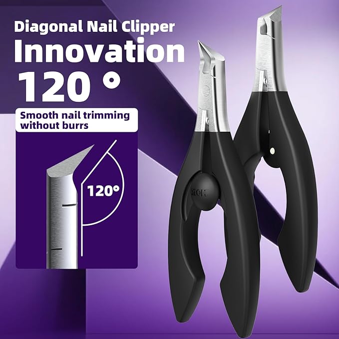 SZQHT Professional Stainless Steel Toenail & Nail Clippers with Safety Lock – Precision Straight Blade Ingrown & Thick Nail Cutter, Built‑in Spring & Non‑Slip ABS Handle