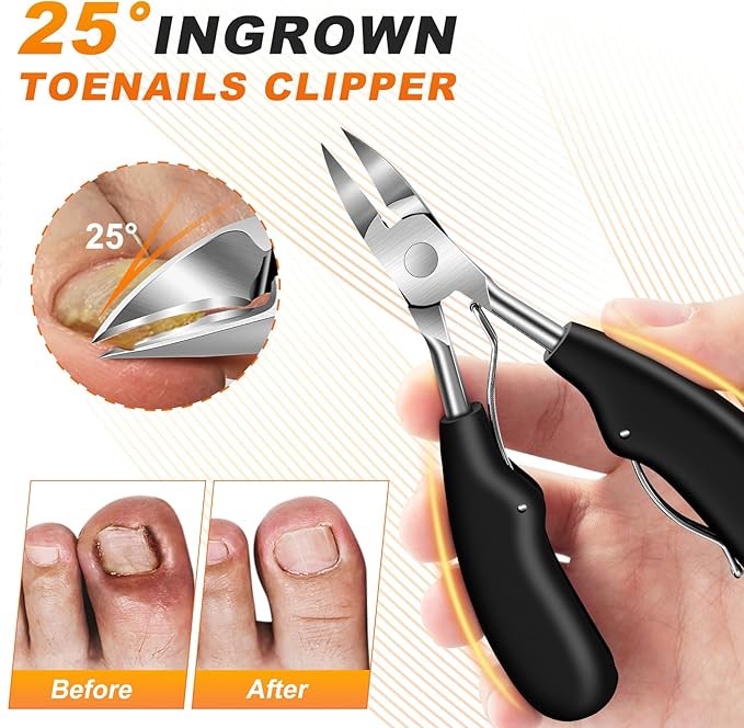Toenail Clippers for Thick Toenails, Sharp Angled Head & 360° Rotating Nail Clippers, 37mm Wide Jaw Opening Toenail Clippers for Men