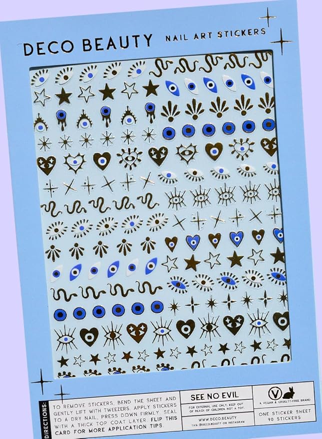 Deco Beauty See No Evil Nail Stickers - Lightweight & Easy-to-Apply Nail Art with Trendy Designs - Durable & Long-Lasting Nail Stickers for Women, Ideal for DIY Manicures & Salon-Quality Nails