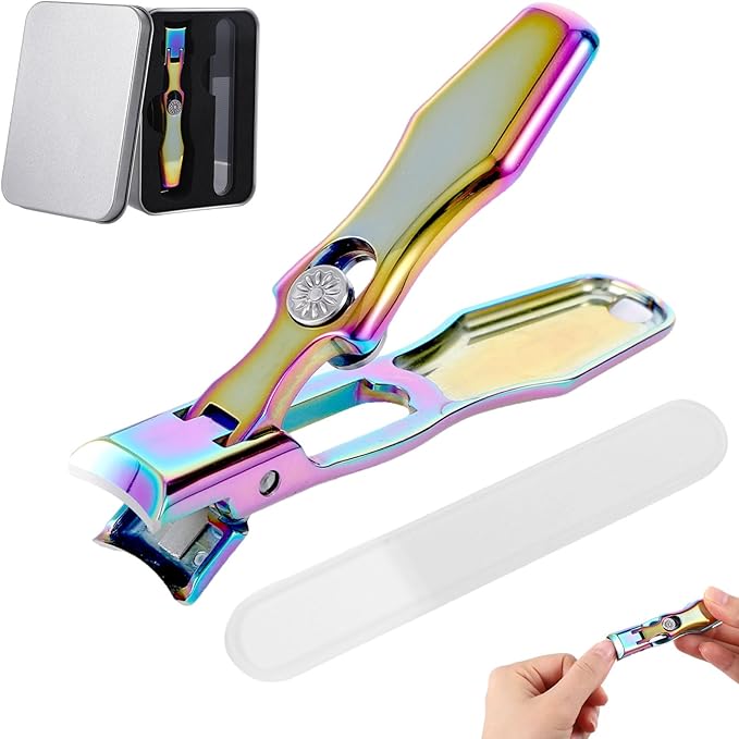 German Nail Clippers for Men, Ultra Sharp Heavy Duty Nail Clippers for Thick Nails with Wide Mouth, Portable Anti Splash Stainless Steel Finger Nail Clippers with Catcher for Women Seniors (Colorful)