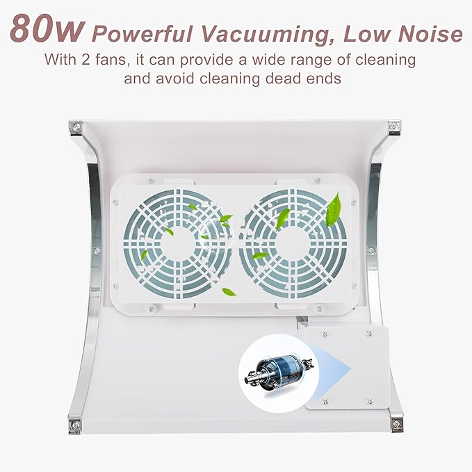 VOCOSTE Nail Dust Collector, 80W Nail Vacuum Dust Collector, Low Noise Nail Fan Dust Collector, Dust Collector Nail Tech for Manicure Acrylic Gel Nails Polishing, with 2 Dust Bag, White