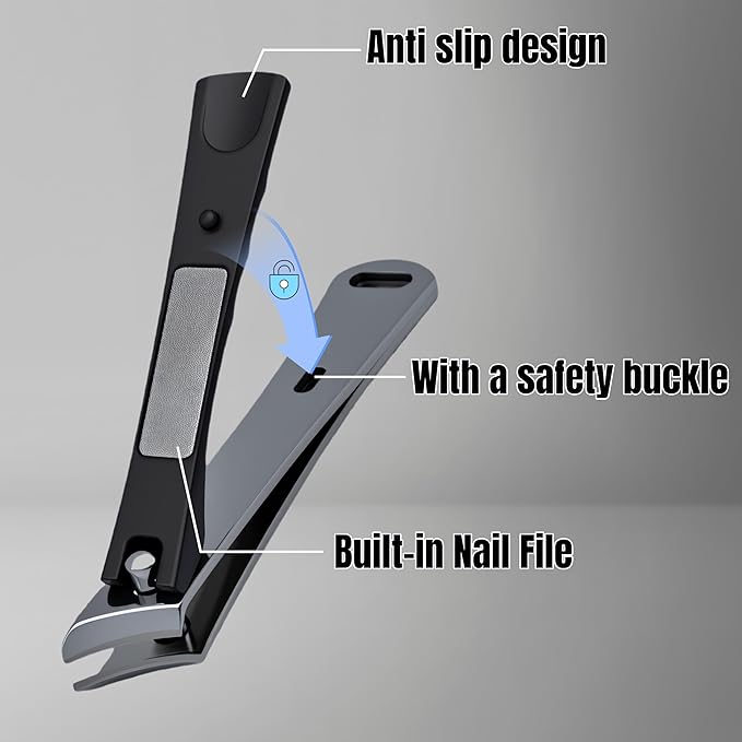 Large Slanted Nail Clippers,Ultra Sharp Heavy Duty Clippers with Ergonomic Lever,Toenail Clippers with Frosted Non-Slip Handles,Comes with a Leather case,Making it More Suitable as a Gift -Black