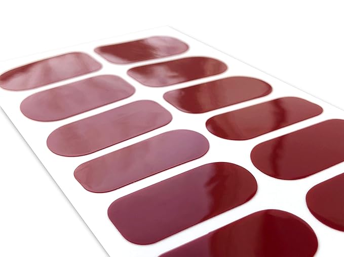 | 20 Exquisite Gel Nail Polish Strips w/Application Accessories - No UV/LED Lamp Required (Burgundy)