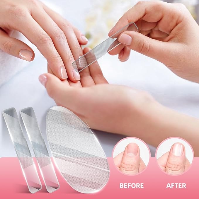 RedFlow Glass Nail File,Nail Buffer Set Contains 2 Nano Glass Nail Files and 1 Nano Glass Foot File,Professional Manicure Set,Nail Files for Natural Nails Removing Calluses