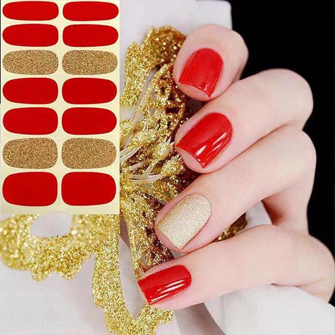 WOKOTO 20 Mixed Solid & Marble Nail Polish Strips with Nail File, Self-Adhesive Gel Nail Stickers for Women, Nails Art DIY Decorations