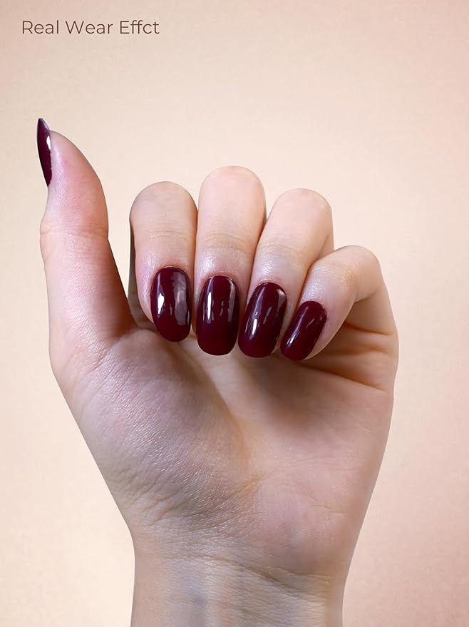 Pre Cured Gel Nail Strips - 44PCS Salon Quality Gel Nail Stickers - Long Lasting Polish Wraps for Women no UV Light Needed Easy Apply& Remove (Midnight Eclipse Red)