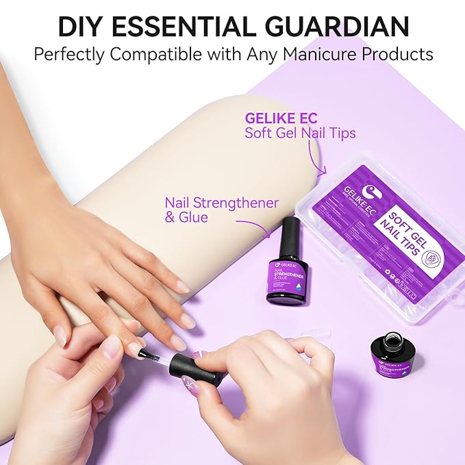 Gelike EC Pro Nail Glue & Strengthener: Nude 6-in-1 Nail Adhesive for Repair - Strengthening & Protein Repair - Perfect for Home & Salon Use 11417 - UV Needed