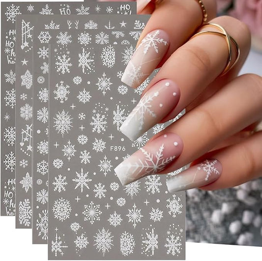 10Sheets Christmas Snowflake Nail Art Stickers White Snowflake Winter Nail Decals 3D Self Adhesive Xmas Nail Art Decorations Supplies Deer HOHO French Stripe Design Manicure Stickers for Women Girls