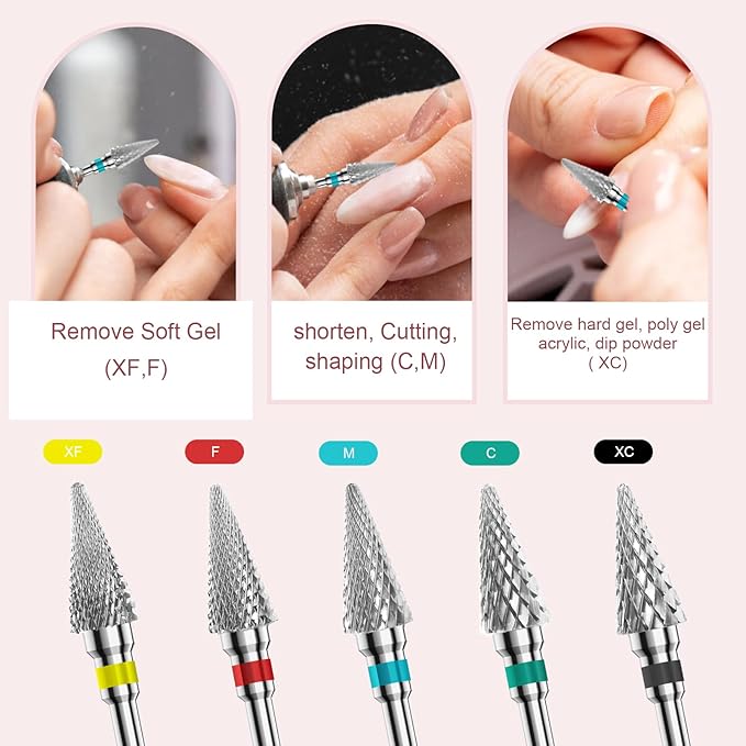 3/32" 2PCS Clean Umberllas Bits Medium Grit Carbide Cuticle Cleaner Bit for Electric Nail Drills – Professional Manicure Tool for Nail Salons and Home Use (M Grit. Silver)