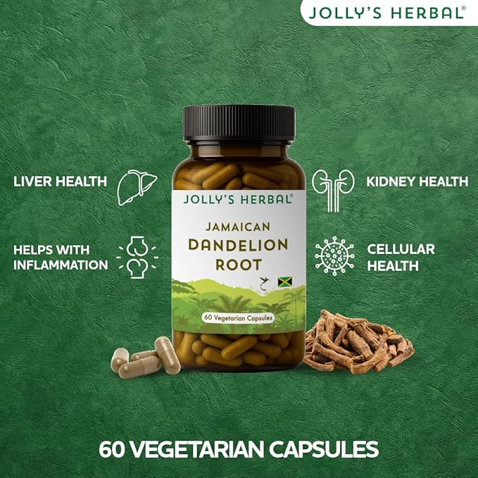 Jolly's Herbal Jamaican Dandelion Root, 60 Vegetarian Capsules, 100% Wild Harvested (Pack of 1)
