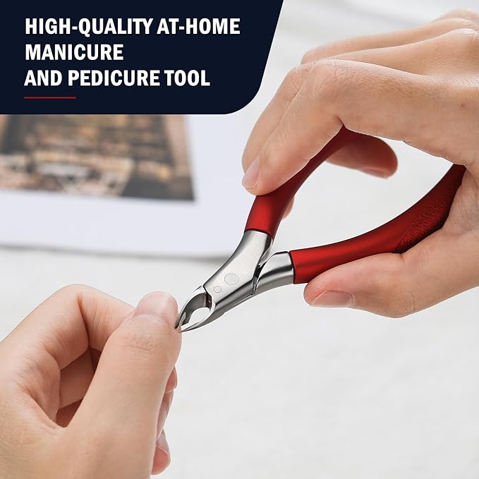 FVION Cuticle Trimmer – Professional Cuticle Nippers, Rubber Coated Handle Manicure Tools – Stainless Steel Cuticle Cutter for Nails (5mm), Red